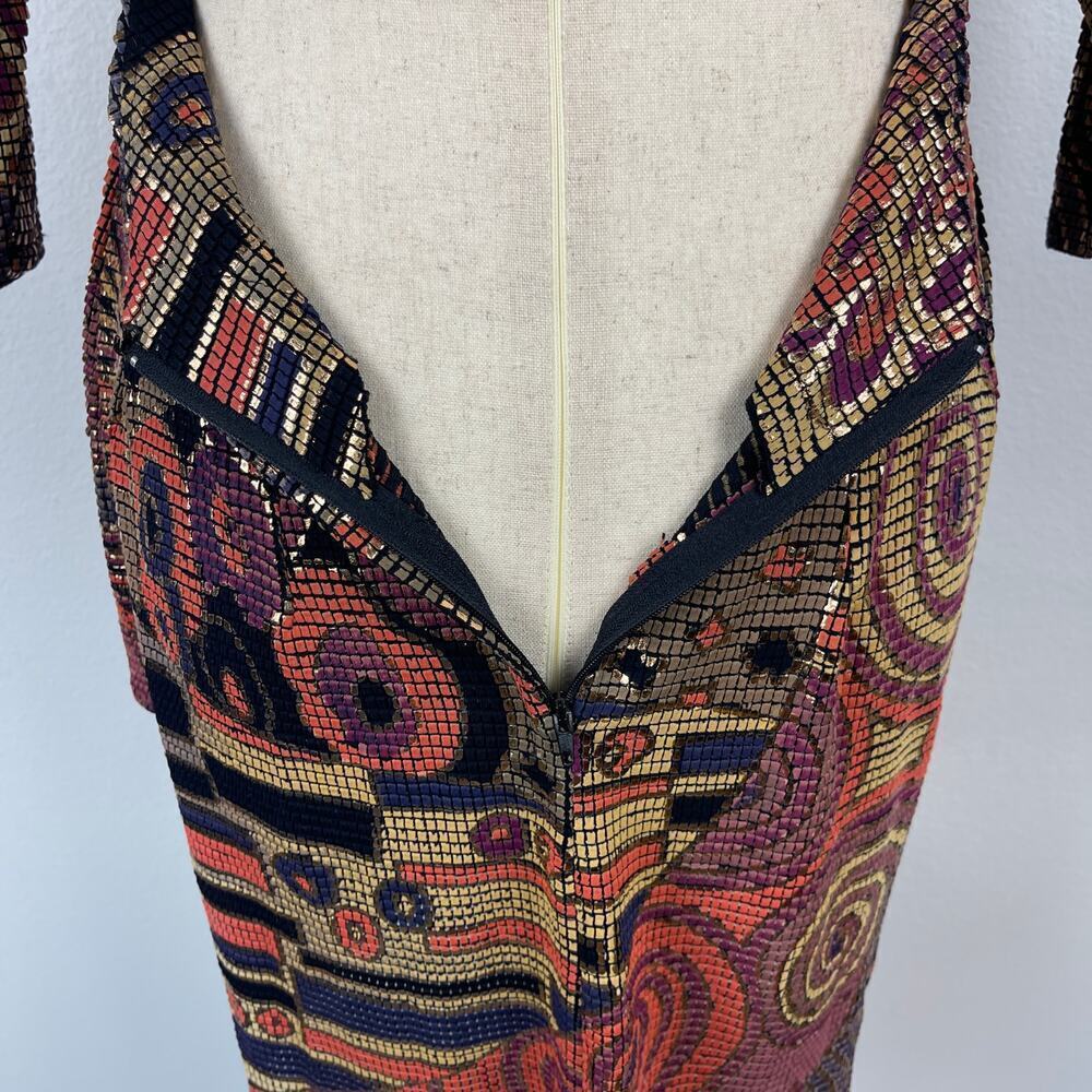 Vintage Cache Mosaic Metallic Geometric Cocktail Party Mini Dress Women's Small - Picture 9 of 15